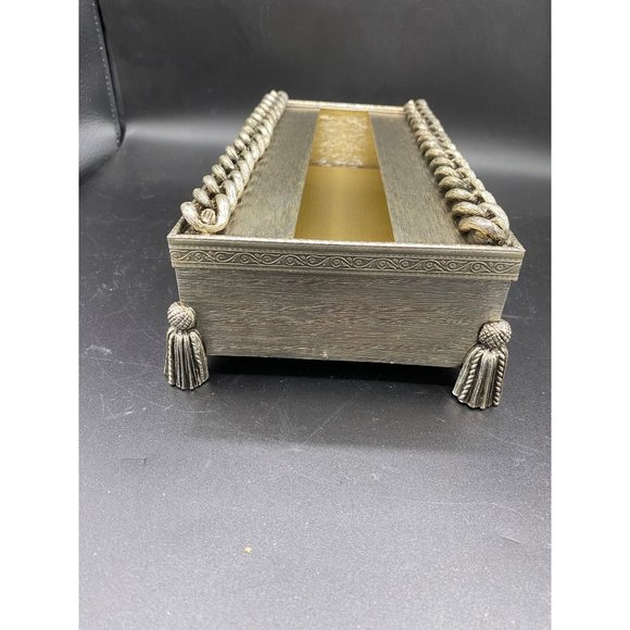 Vintage Chain and Tassel Tissue Box Cover Silver MCM Hollywood Regency - Picture 11 of 14